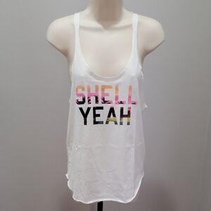 Victorias Secret Raw edge Tank White 'Shell Yeah' Graphic Sz XS